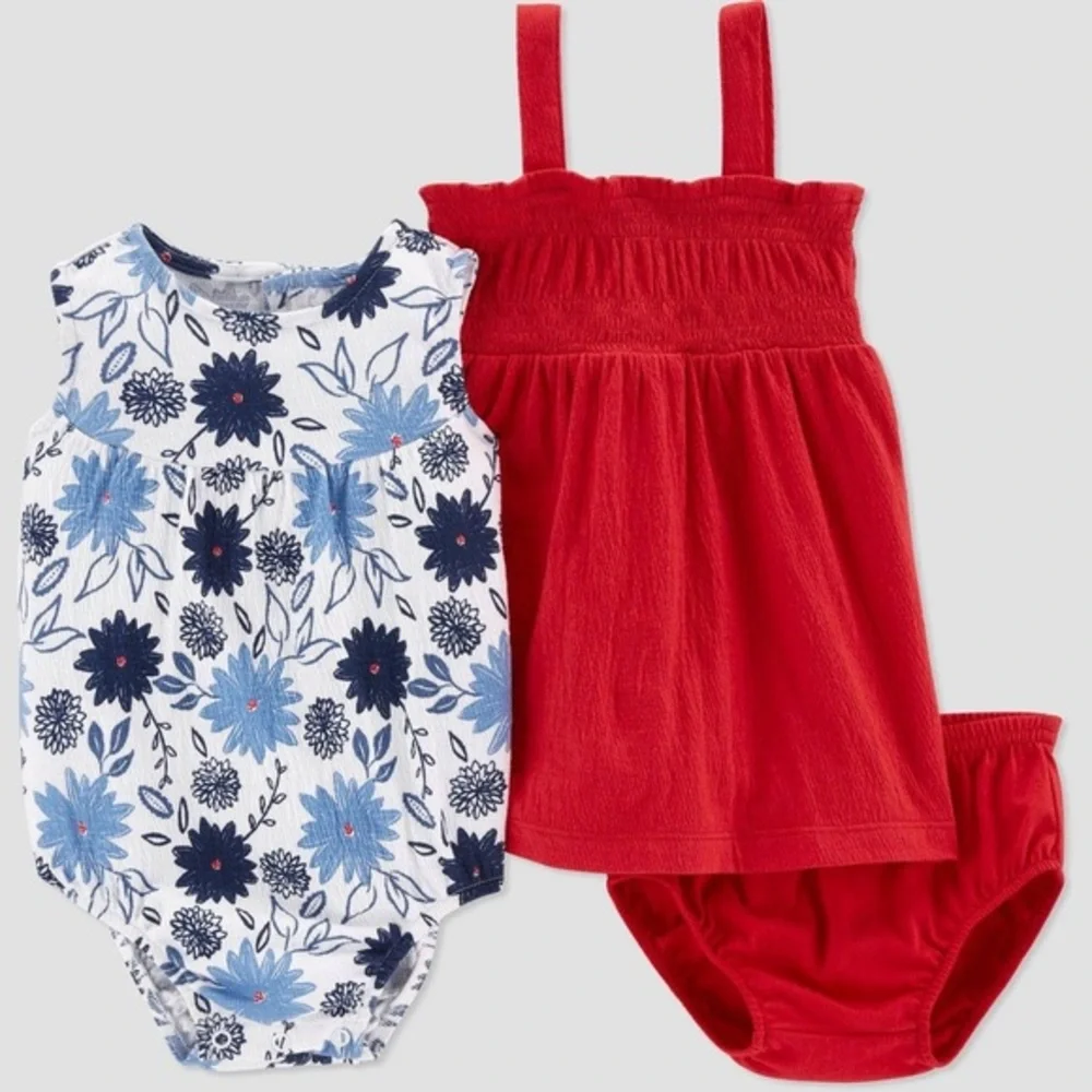 NWT Carter’s Just one you baby girls 2pk floral‎ dress romper red/blue